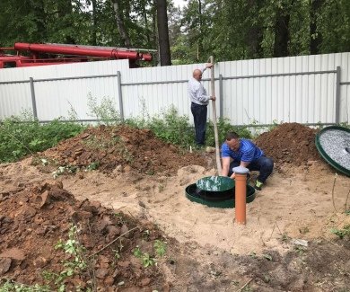 Монтаж септика c алмазным бурением фундамента